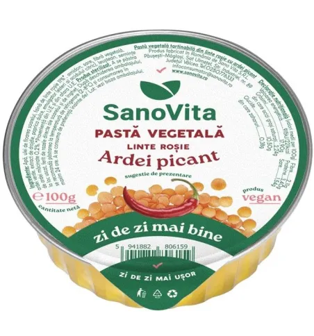 pastă vegetală din linte roșie cu ardei picant