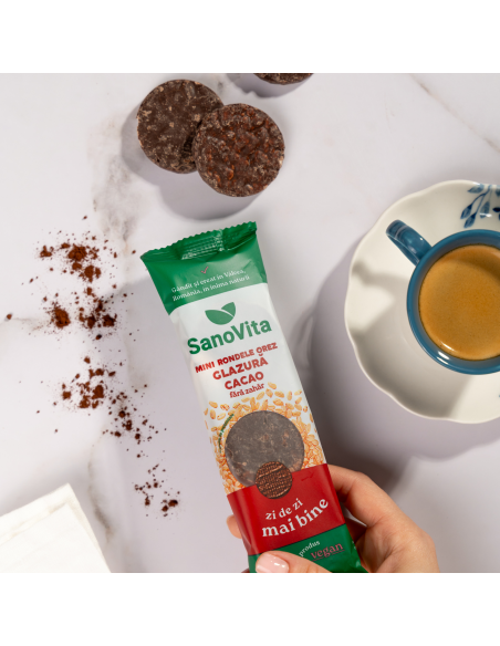 MINI-RONDELE DIN OREZ CU GLAZURĂ DE CACAO FĂRĂ ZAHĂR (XYLITOL) 24G