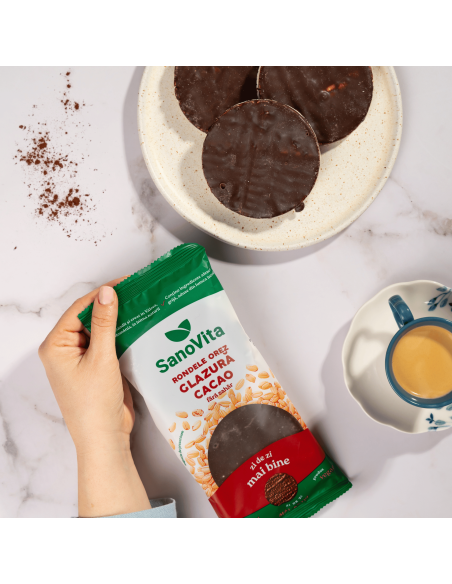 RONDELE DIN OREZ CU GLAZURĂ DE CACAO FĂRĂ ZAHĂR (XYLITOL) 66G
