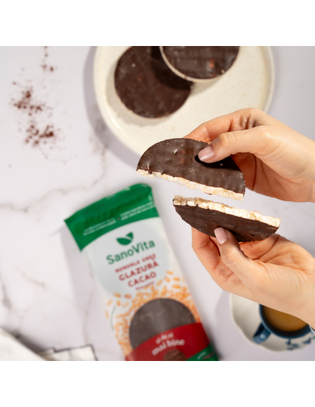 RONDELE DIN OREZ CU GLAZURĂ DE CACAO FĂRĂ ZAHĂR (XYLITOL) 66G