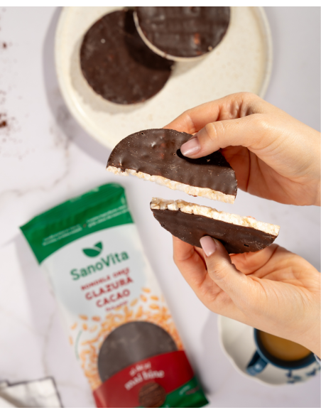 RONDELE DIN OREZ CU GLAZURĂ DE CACAO FĂRĂ ZAHĂR (XYLITOL) 66G