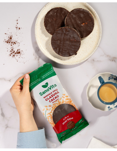 RONDELE DIN OREZ CU GLAZURĂ DE CACAO FĂRĂ ZAHĂR (XYLITOL) 66G